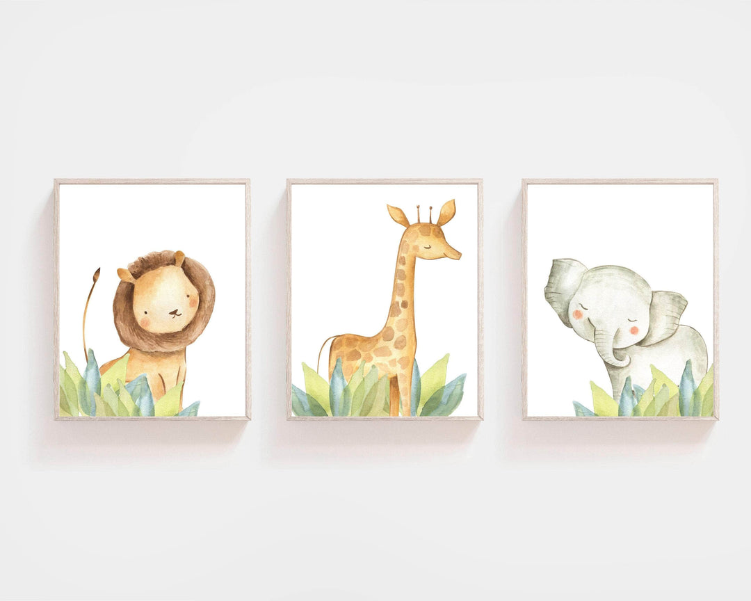 Cute Jungle safari animals Print | Set of 3 nursery art print baby nursery bedroom decor