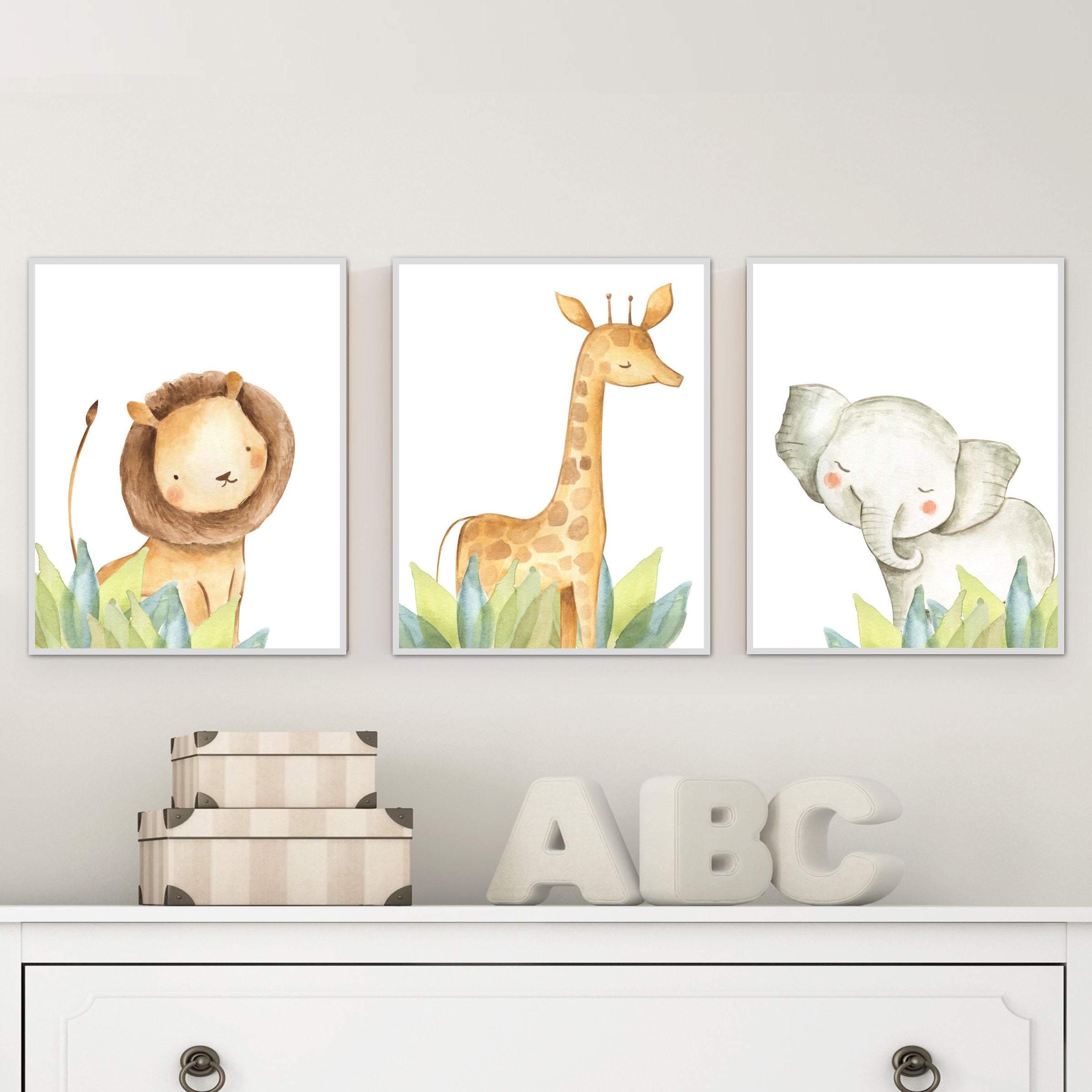Cute Jungle safari animals Print | Set of 3 nursery art print baby nursery bedroom decor