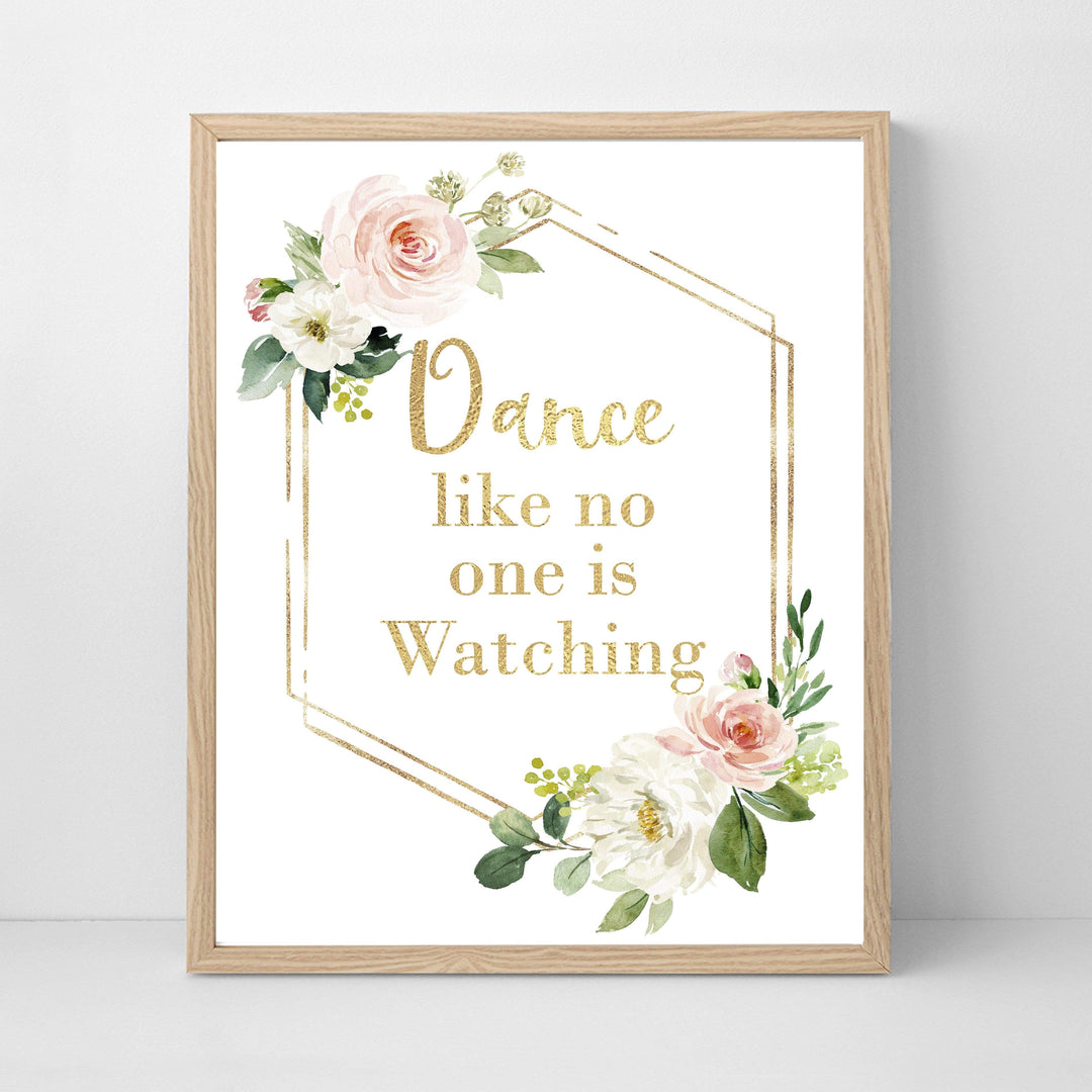 nursery art print baby nursery bedroom decor Dance like no one is watching - Ballerina wall art -Dance quote wall art - Girls nursery decor - Blush flowers wall art - Pink nursery decor