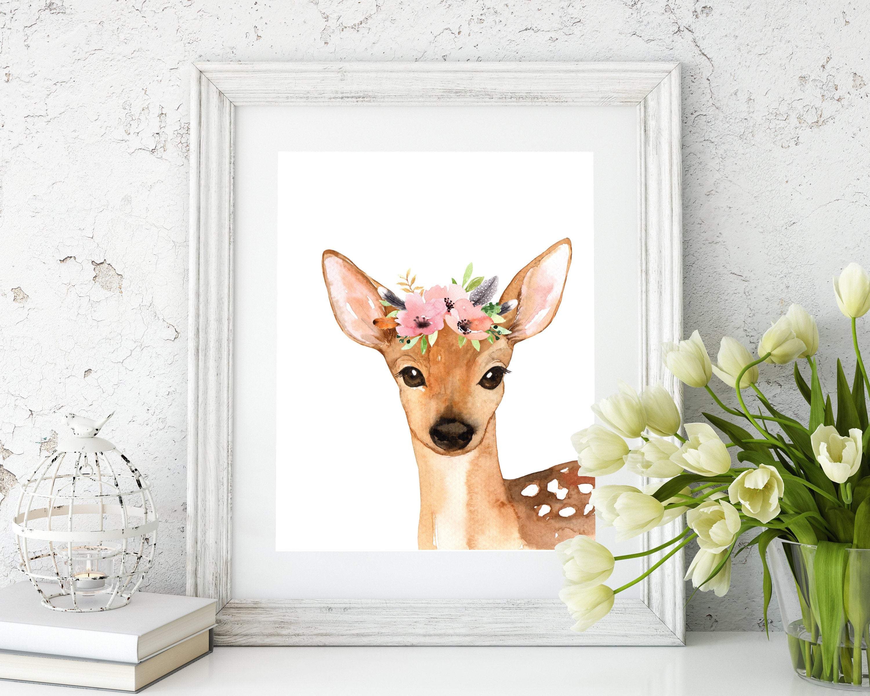 Deer art print - Digital Prints - Deer wall art print - Deer nursery Art - Deer head - Deer print - Digital download  - H1258 nursery art print baby nursery bedroom decor