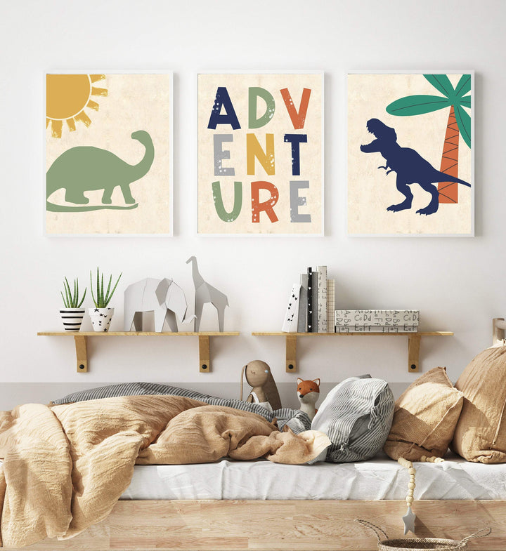 Dinosaur Adventure Wall Art | Set of 3 Prints nursery art print baby nursery bedroom decor