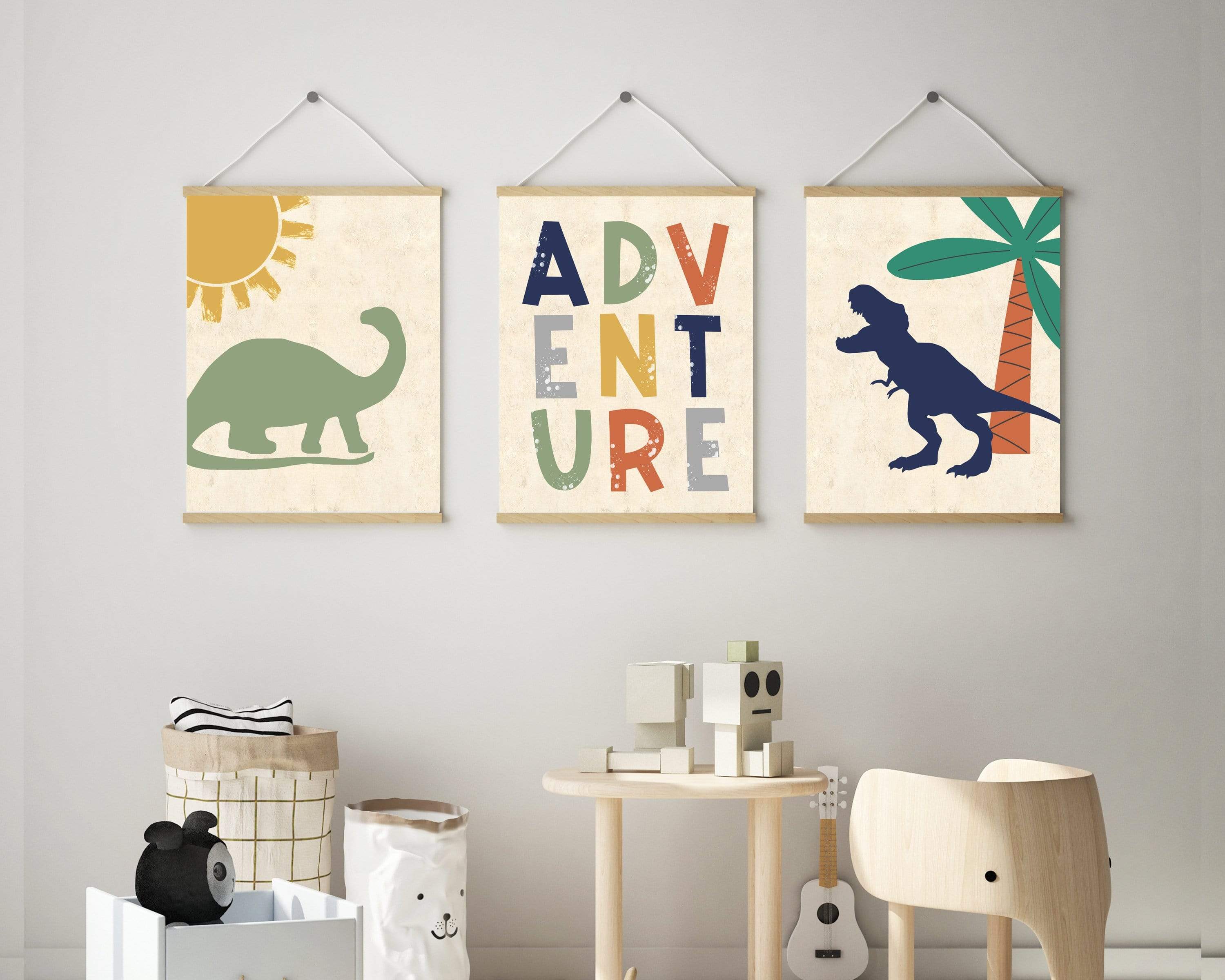 Dinosaur Adventure Wall Art | Set of 3 Prints nursery art print baby nursery bedroom decor