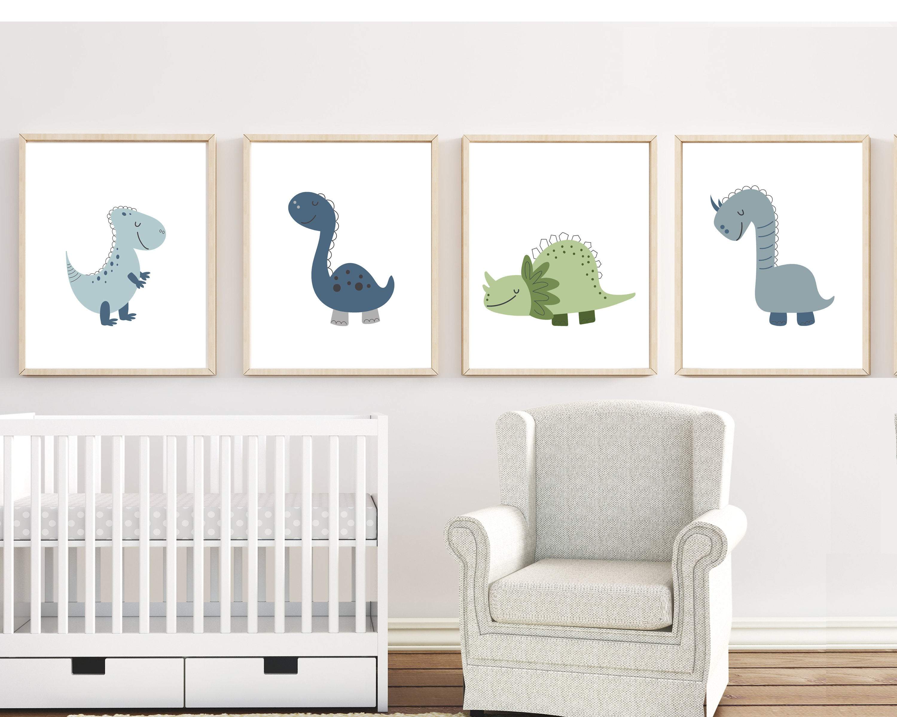 Dinosaur art printables, dinosaur decor, green and blue, dinosaur nursery art, Set of 4 prints- Printable dinosaur wall art -  H1515 nursery art print baby nursery bedroom decor