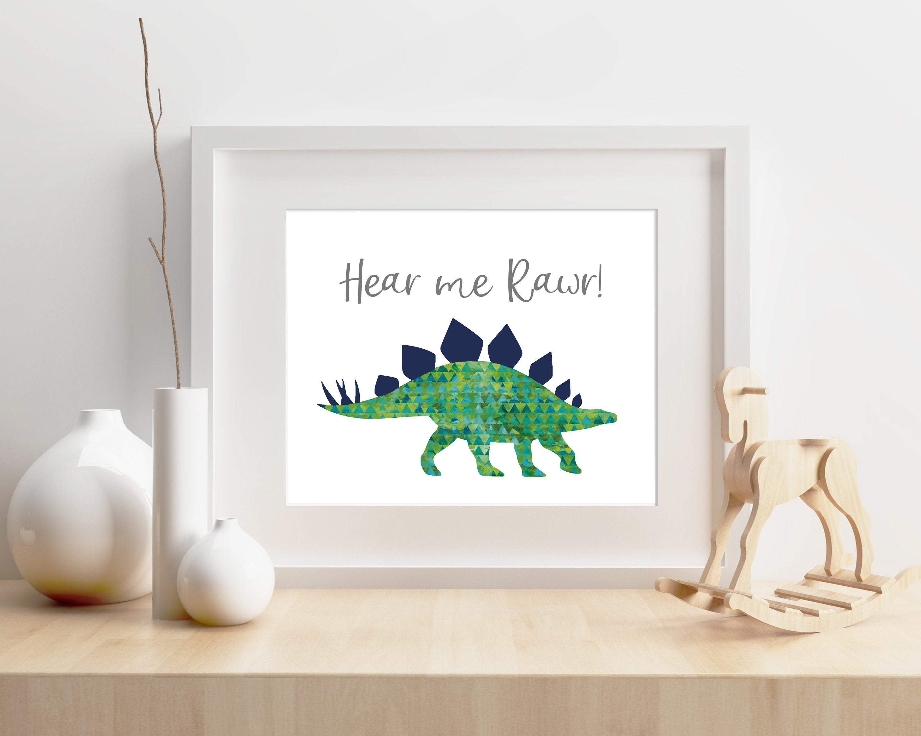 Dinosaur nursery wall art printable. Green Dinosaur. Dinosaur print nursery art print baby nursery bedroom decor
