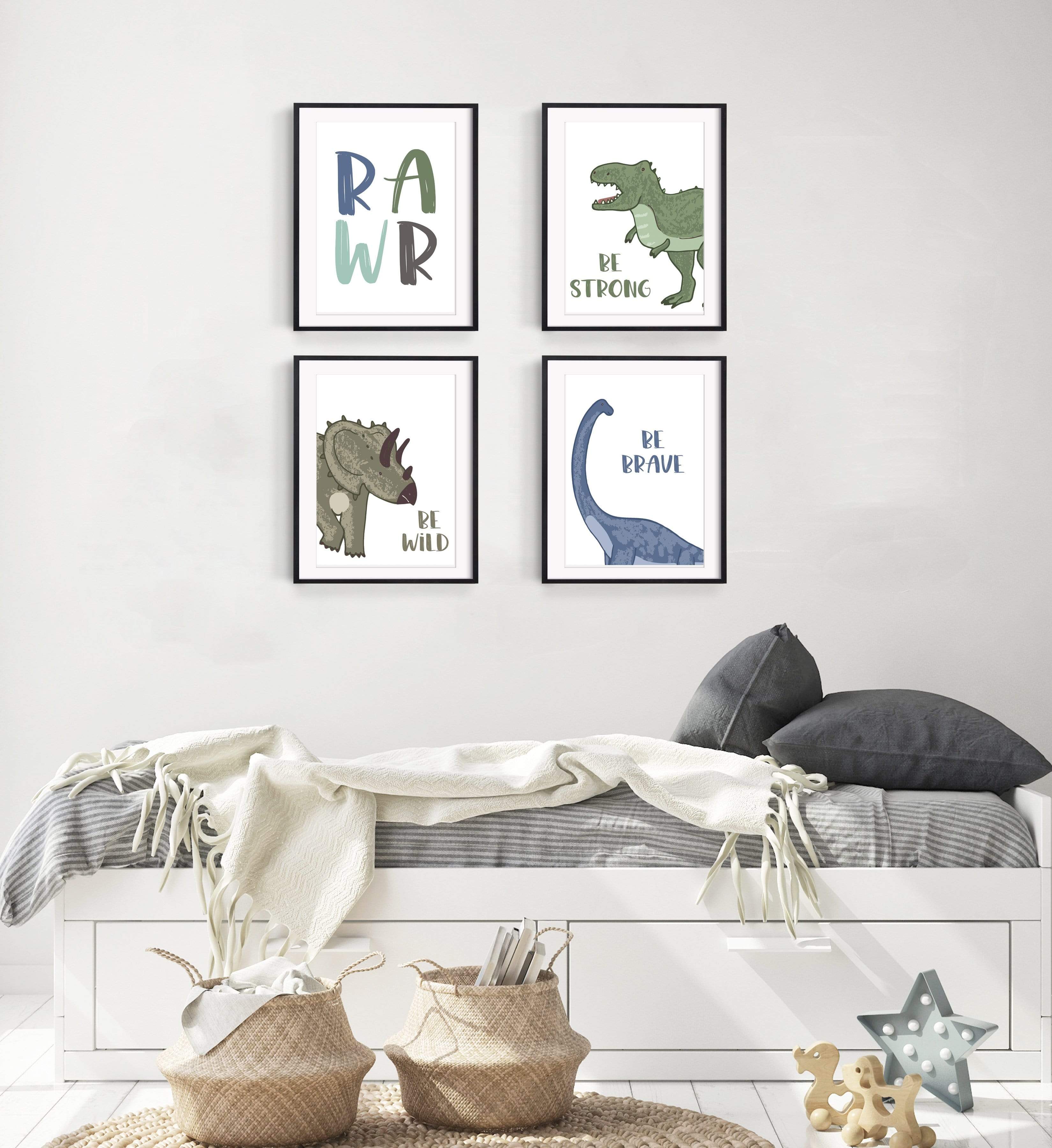 dinosaur wall art | Rawr be strong brave and be wild nursery art print baby nursery bedroom decor