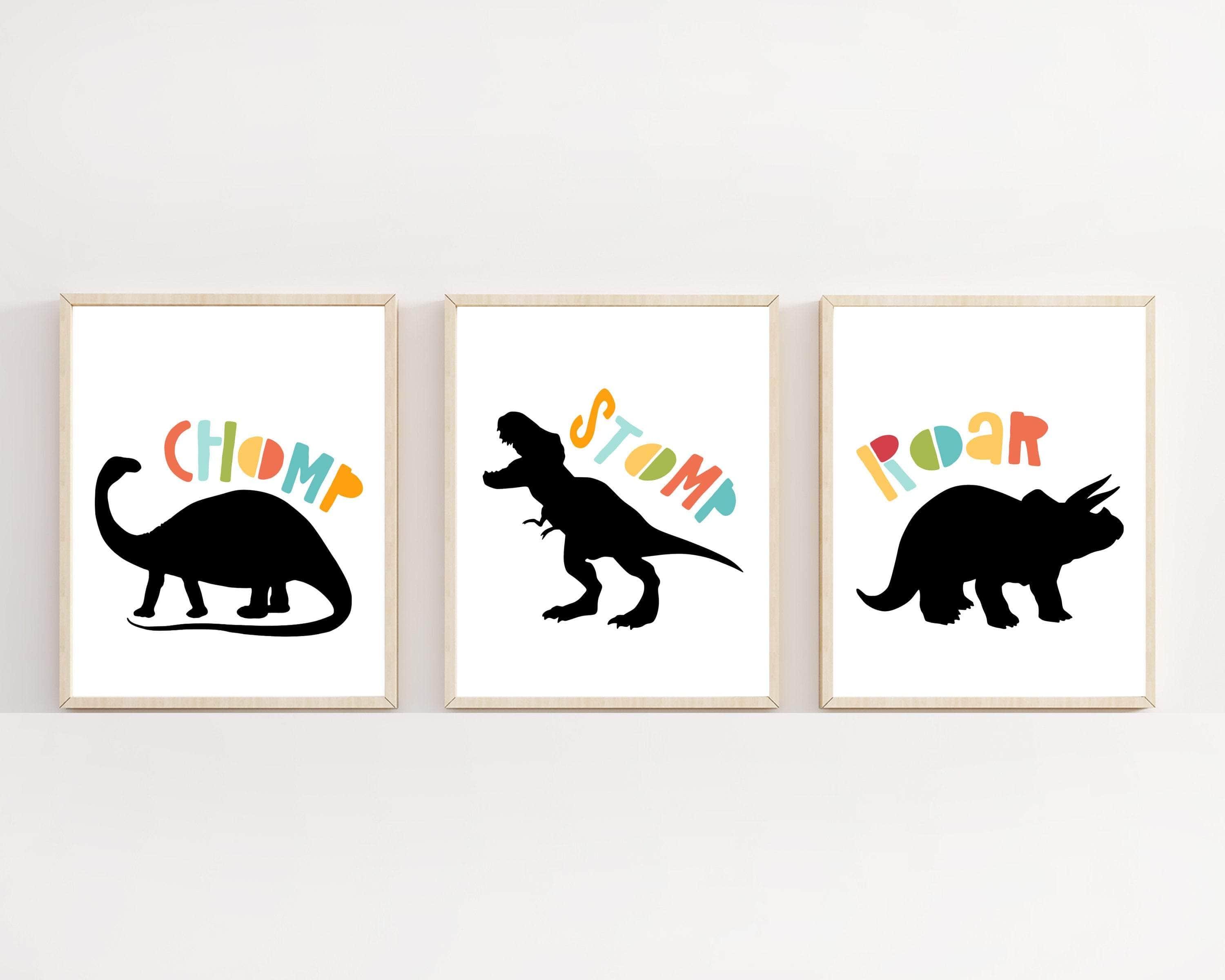Dinosaur Wall Art.  Roar, Stomp, Chomp.  Dinosaur Room Decor nursery art print baby nursery bedroom decor