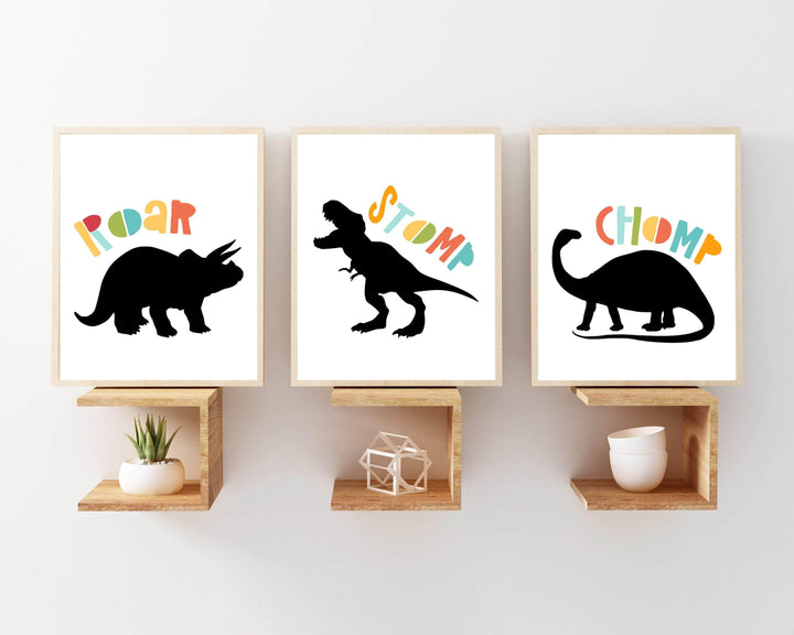 Dinosaur Wall Art.  Roar, Stomp, Chomp.  Dinosaur Room Decor nursery art print baby nursery bedroom decor