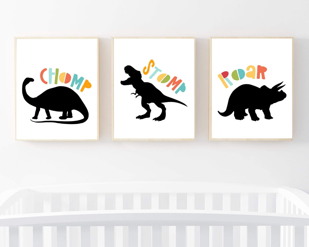 Dinosaur Wall Art,  Roar, Stomp, Chomp.  Dinosaur Room Decor, Kids Room Prints Nursery Wall art Boys, Black And White Nursery Decor - H1206 nursery art print baby nursery bedroom decor