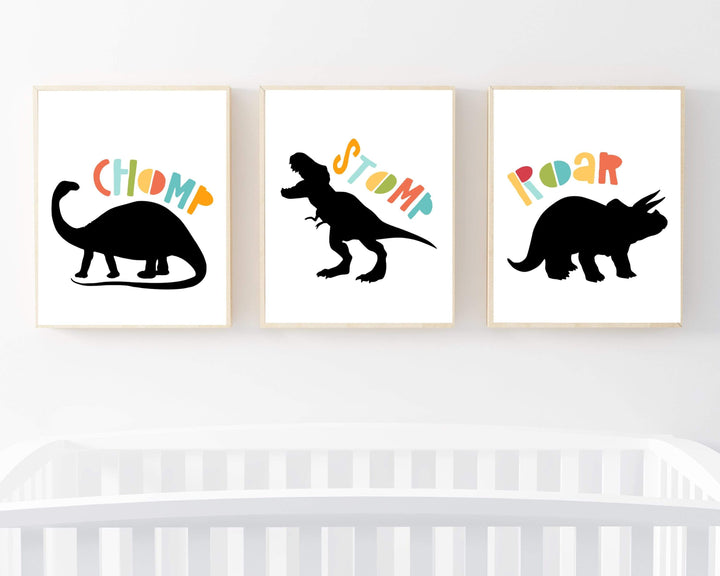 Dinosaur Wall Art,  Roar, Stomp, Chomp.  Dinosaur Room Decor, Kids Room Prints Nursery Wall art Boys, Black And White Nursery Decor - H1206 nursery art print baby nursery bedroom decor