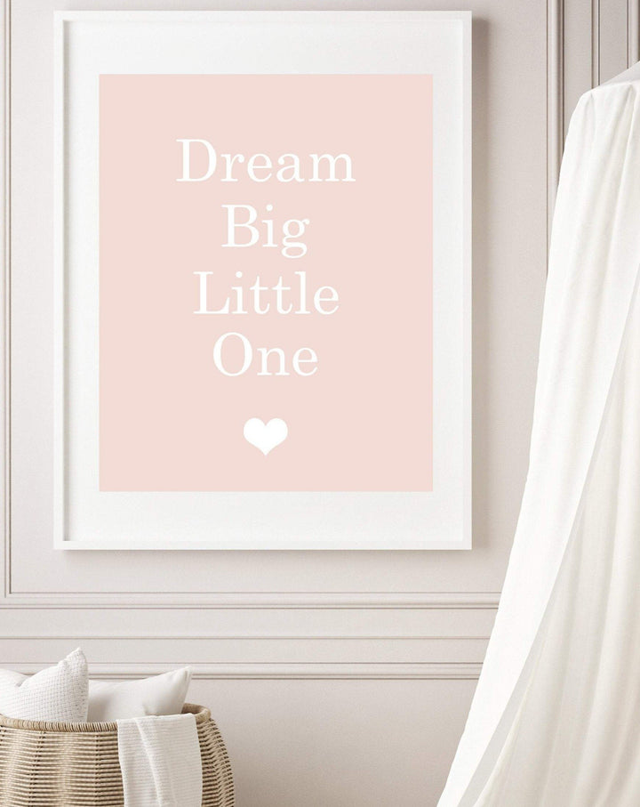 Dream Big Little One Wall Art, Girls Pink and White wall art print, Baby Girl nursery printable wall art, Digital instant download - H1388 nursery art print baby nursery bedroom decor