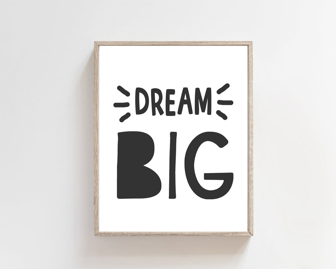 Dream big wall art print in Black and White. Printable Wall Art Print. nursery art print baby nursery bedroom decor