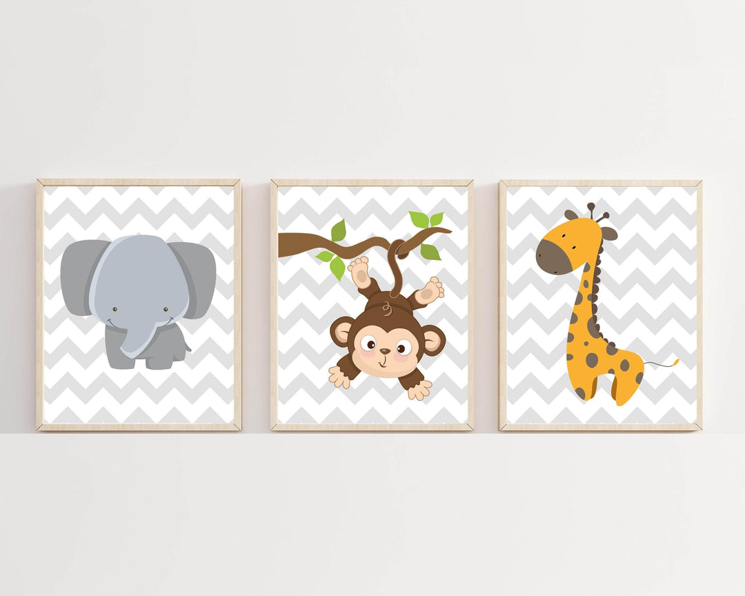 Elephant, Giraffe and Monkey Nursery Wall Art Prints, Nursery Prints, Baby Boy Nursery Wall Art Print Bedroom Decor - H174 nursery art print baby nursery bedroom decor