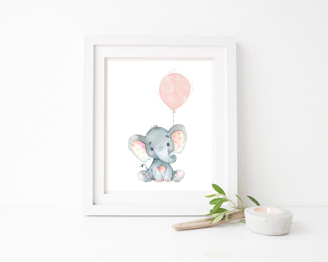 Elephant nursery wall art, Baby girl decor print, girls Jungle watercolor pink grey nursery -25 sizes Include - Instant Download -H1538 nursery art print baby nursery bedroom decor