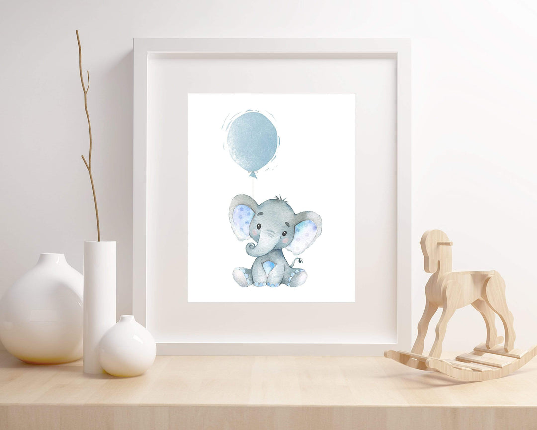 Elephant nursery wall art.  Boys Jungle watercolor suits blue grey nursery nursery art print baby nursery bedroom decor