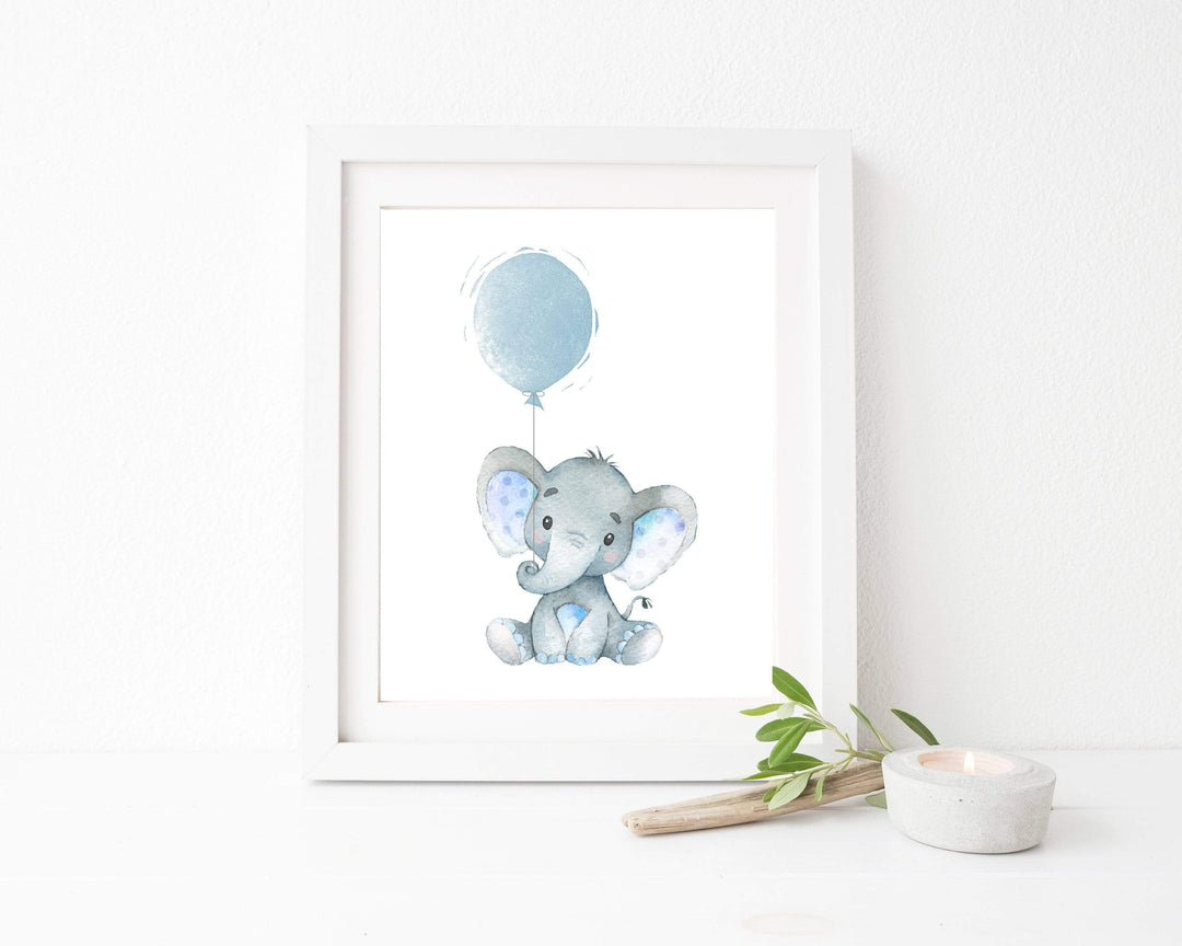Elephant nursery wall art.  Boys Jungle watercolor suits blue grey nursery nursery art print baby nursery bedroom decor
