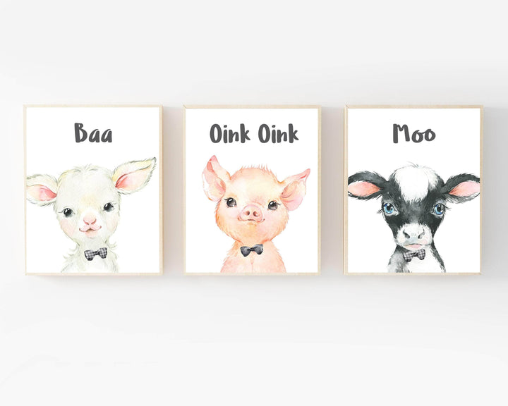 Farm nursery decor - Farm animal prints - Boy farm nursery - Baby farm animal prints - Farm animal wall art - Baby Boy room decor - Cow Pig nursery art print baby nursery bedroom decor