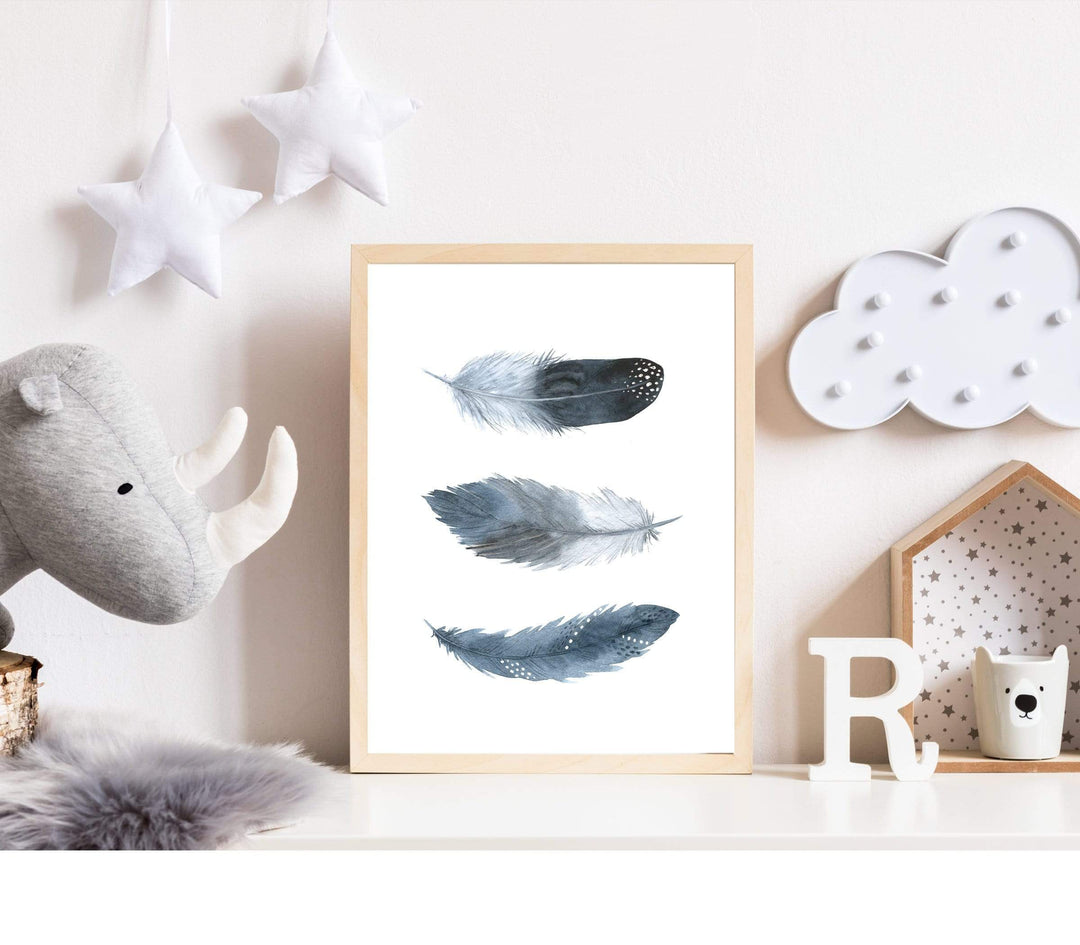 Feather nursery decor - Tribal nursery print - Blue feather wall art - Feather print - Boy bedroom wall decor - Nursery tribal wall art nursery art print baby nursery bedroom decor