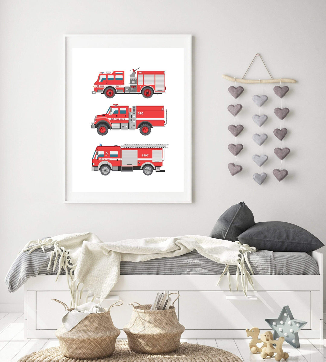 Fire engine print - Fire truck printable - Fire truck art print - Boy room prints - Boy nursery wall art - Transportation wall art  - H1990 nursery art print baby nursery bedroom decor