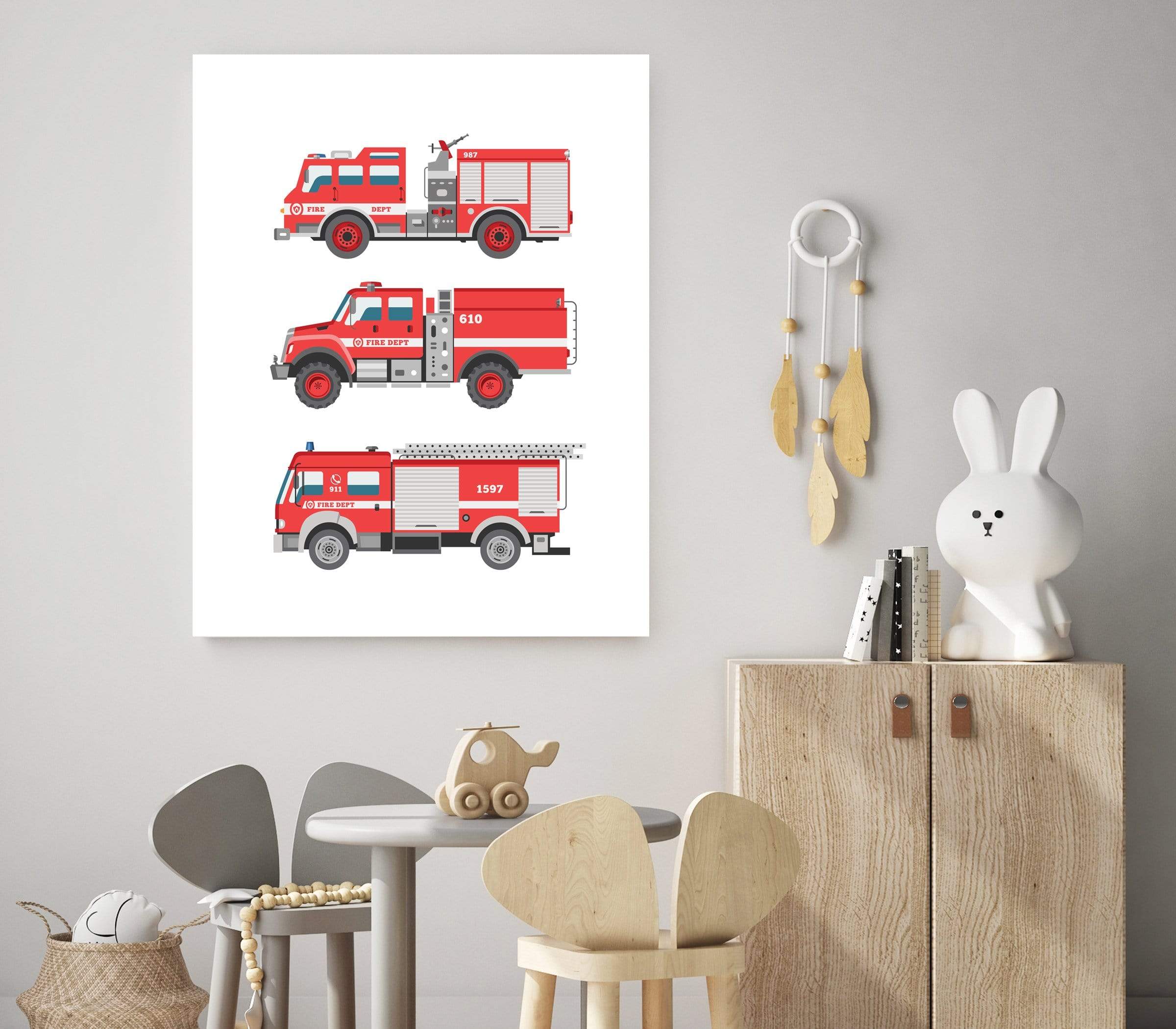 Fire engine print - Fire truck printable - Fire truck art print - Boy room prints - Boy nursery wall art - Transportation wall art  - H1990 nursery art print baby nursery bedroom decor