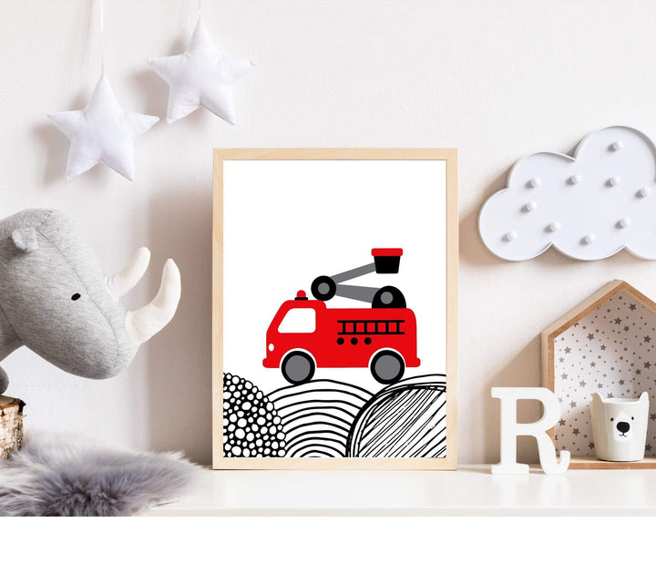 Fire Truck Wall Art | Printable fire truck for toddlers room nursery art print baby nursery bedroom decor