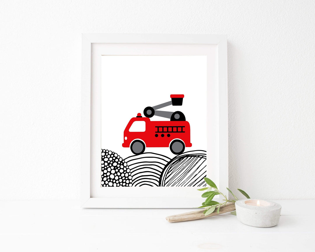 Fire Truck Wall Art | Printable fire truck for toddlers room nursery art print baby nursery bedroom decor