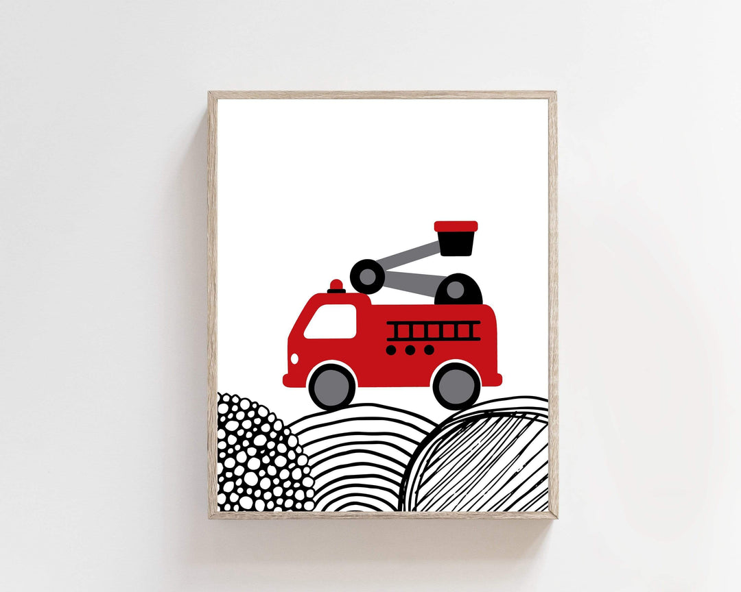 Fire Truck Wall Art | Printable fire truck for toddlers room nursery art print baby nursery bedroom decor
