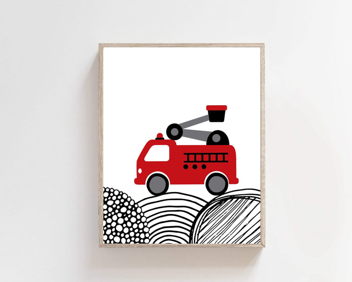 Fire Truck Wall Art | Printable fire truck for toddlers room nursery art print baby nursery bedroom decor