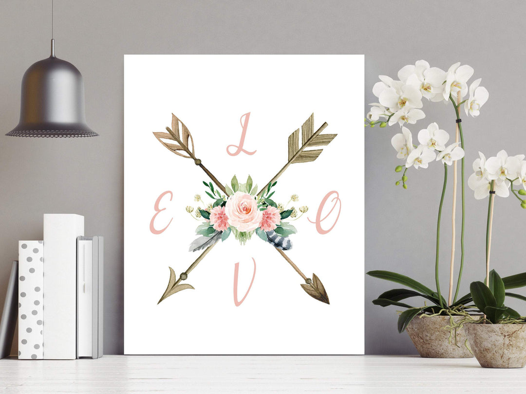 Floral Boho nursery decor - Boho nursery print - Baby girl wall art - Love art print - Baby shower gift - blush pink - Love wall art - H1699 nursery art print baby nursery bedroom decor