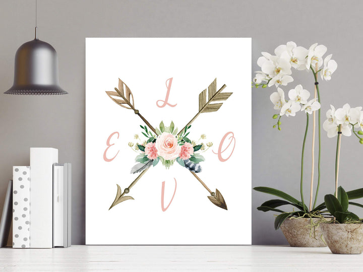 Floral Boho nursery decor - Boho nursery print - Baby girl wall art - Love art print - Baby shower gift - blush pink - Love wall art - H1699 nursery art print baby nursery bedroom decor