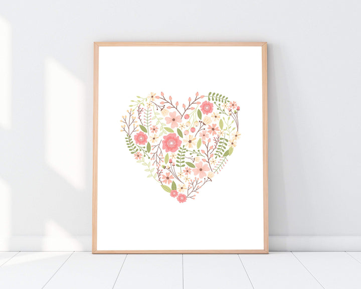 Flower Heart Wall Art, Baby girl art, Girl nursery decor, Baby girl wall art suits pink bedroom decor - Printable wall art -H1372 nursery art print baby nursery bedroom decor
