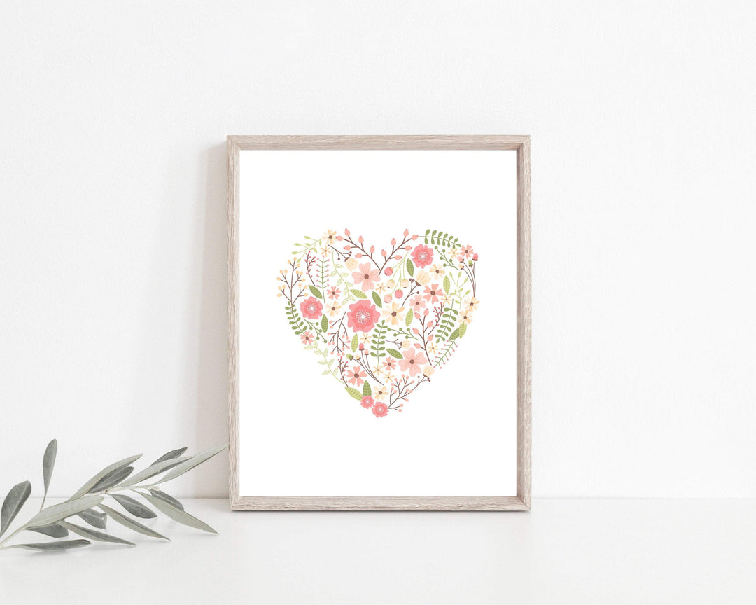 Flower Heart Wall Art, Baby girl art, Girl nursery decor, Baby girl wall art suits pink bedroom decor - Printable wall art -H1372 nursery art print baby nursery bedroom decor