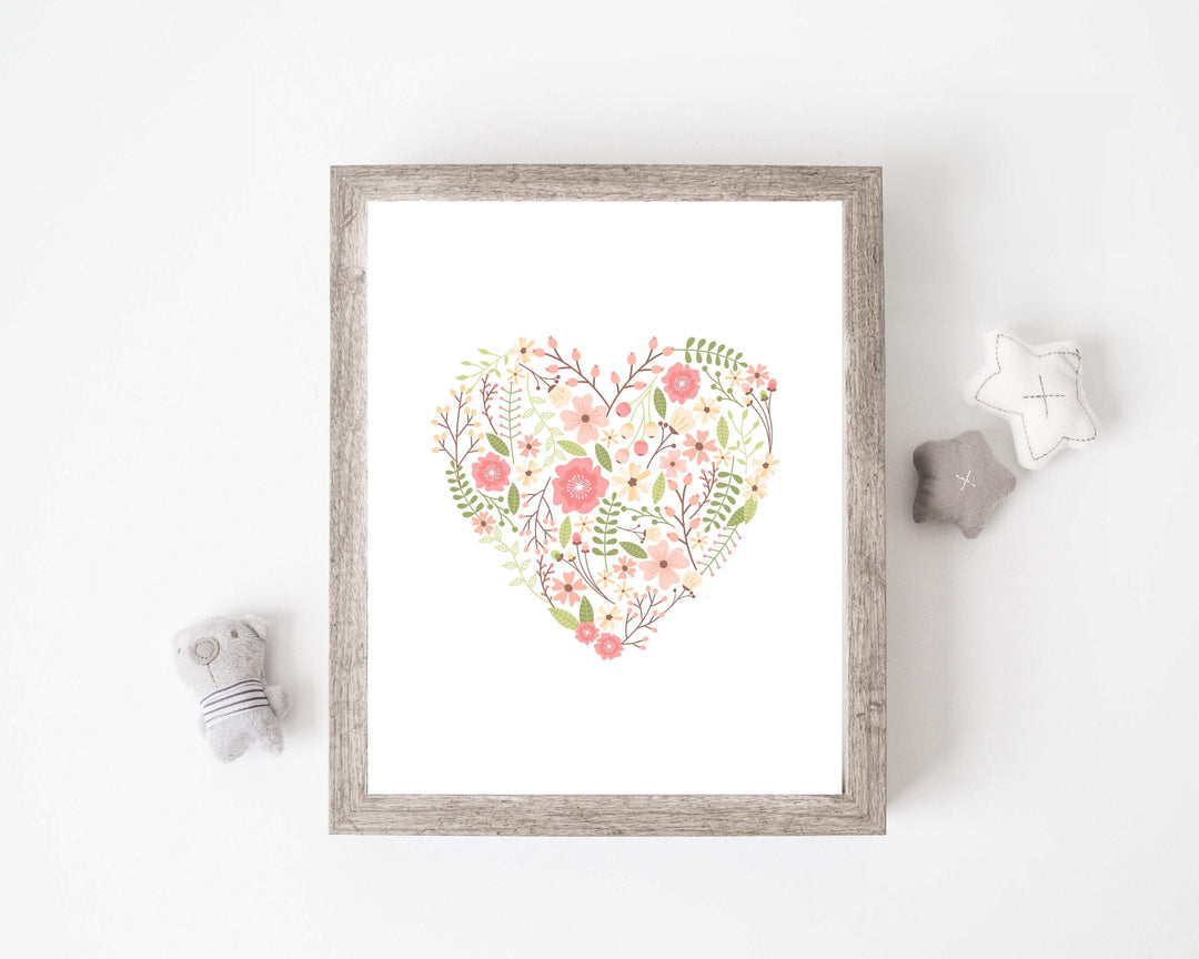 Flower Heart Wall Art, Baby girl art, Girl nursery decor, Baby girl wall art suits pink bedroom decor - Printable wall art -H1372 nursery art print baby nursery bedroom decor