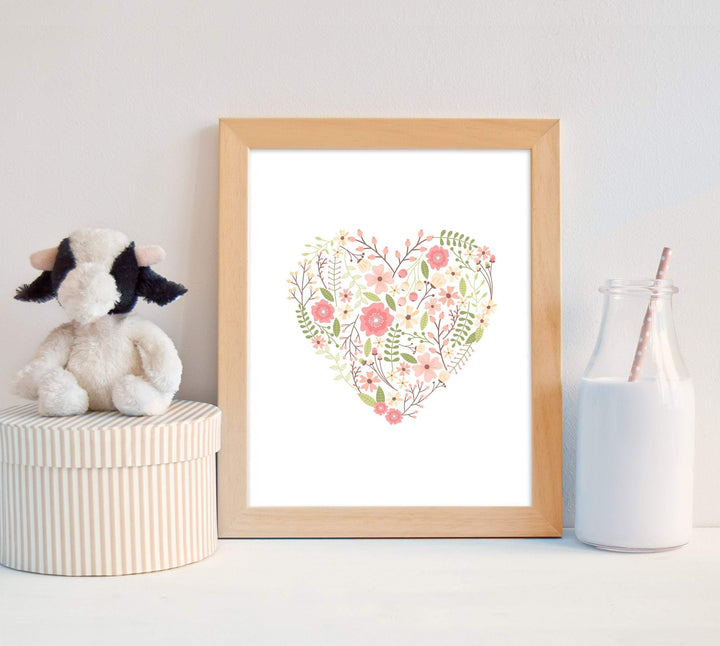 Flower Heart Wall Art, Baby girl art, Girl nursery decor, Baby girl wall art suits pink bedroom decor - Printable wall art -H1372 nursery art print baby nursery bedroom decor