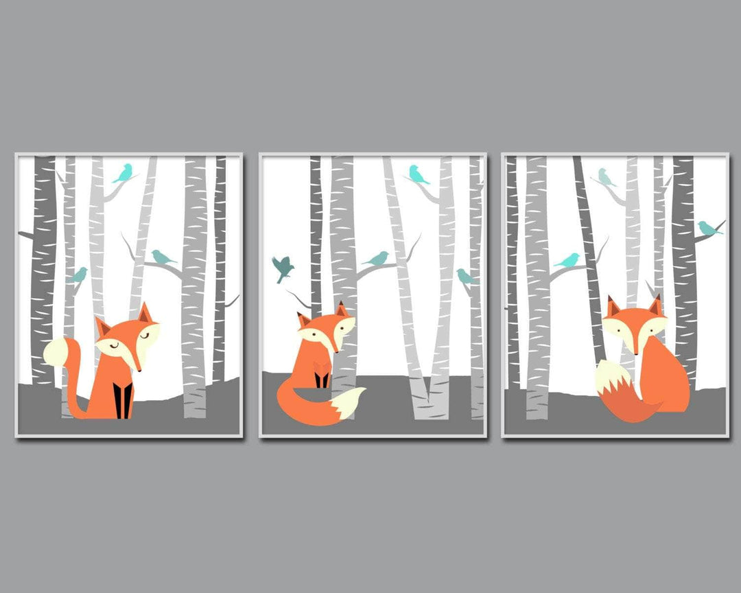 Fox in Forest Nursery Wall Art Print - Set of 3 nursery art print baby nursery bedroom decor