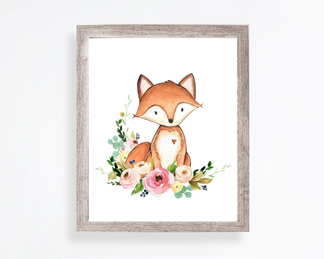 Fox nursery print - Fox art print - Woodland decor - Woodland nursery - Fox nursery decor - Floral fox art - Printable nursery wall art nursery art print baby nursery bedroom decor
