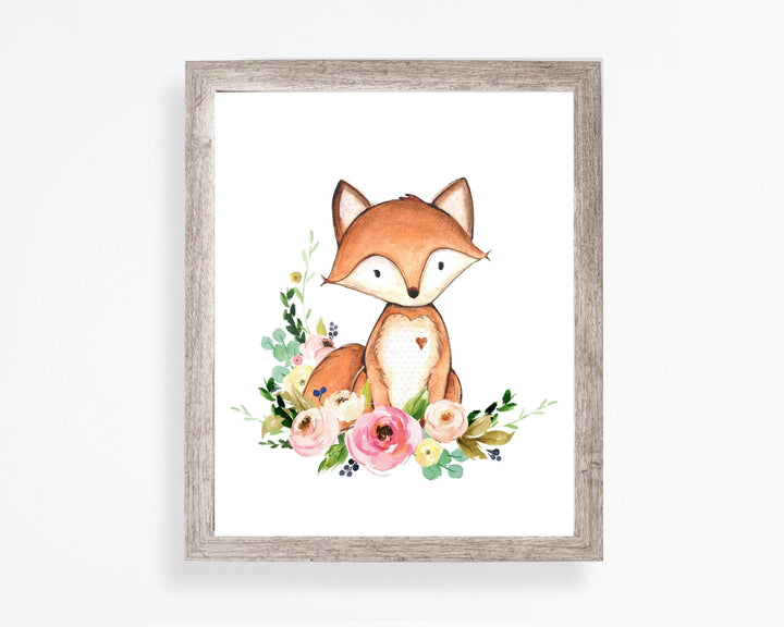 Fox nursery print - Fox art print - Woodland decor - Woodland nursery - Fox nursery decor - Floral fox art - Printable nursery wall art nursery art print baby nursery bedroom decor