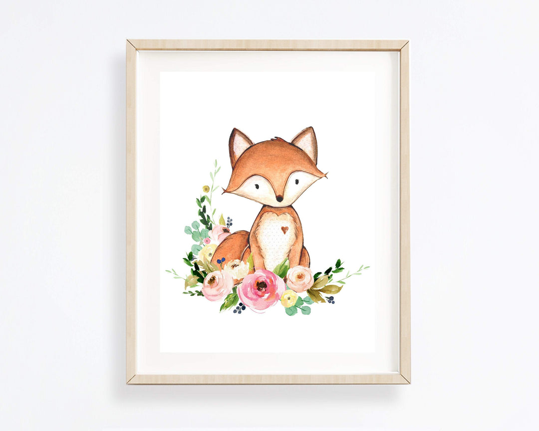 Fox nursery print - Fox art print - Woodland decor - Woodland nursery - Fox nursery decor - Floral fox art - Printable nursery wall art nursery art print baby nursery bedroom decor