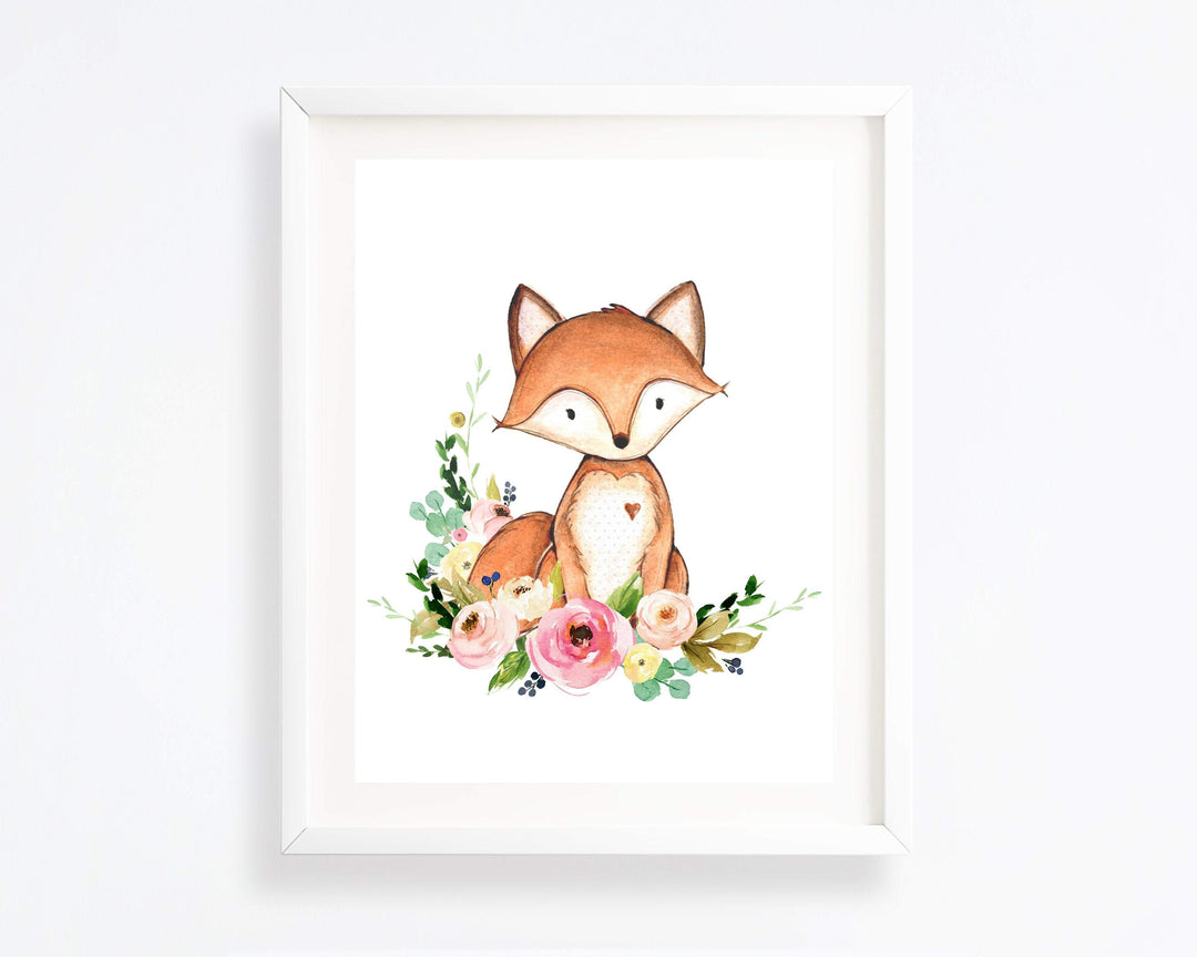 Fox nursery print - Fox art print - Woodland decor - Woodland nursery - Fox nursery decor - Floral fox art - Printable nursery wall art nursery art print baby nursery bedroom decor