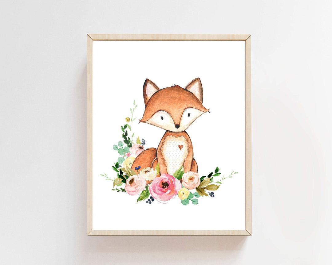 Fox nursery print - Fox art print - Woodland decor - Woodland nursery - Fox nursery decor - Floral fox art - Printable nursery wall art nursery art print baby nursery bedroom decor