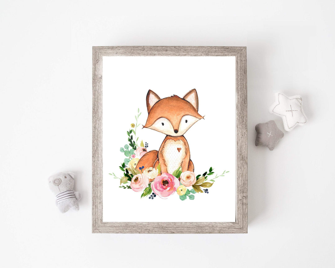 Fox nursery print - Fox art print - Woodland decor - Woodland nursery - Fox nursery decor - Floral fox art - Printable nursery wall art nursery art print baby nursery bedroom decor