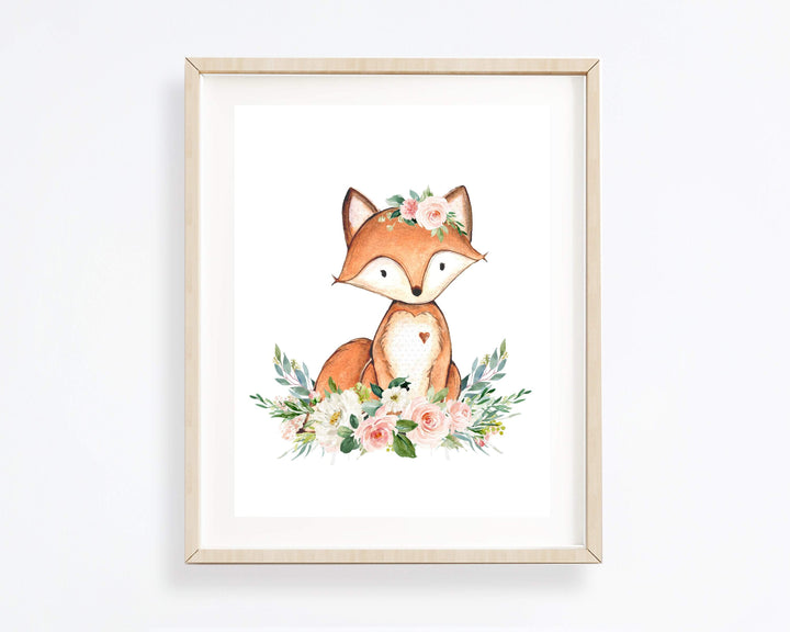 Fox wall art - Printable wall art - Nursery decor - Blush pink floral crown - woodland animal art - Baby girl art - Fox print - H1937 nursery art print baby nursery bedroom decor