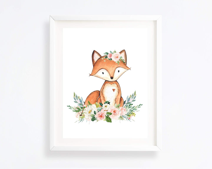 Fox wall art - Printable wall art - Nursery decor - Blush pink floral crown - woodland animal art - Baby girl art - Fox print - H1937 nursery art print baby nursery bedroom decor