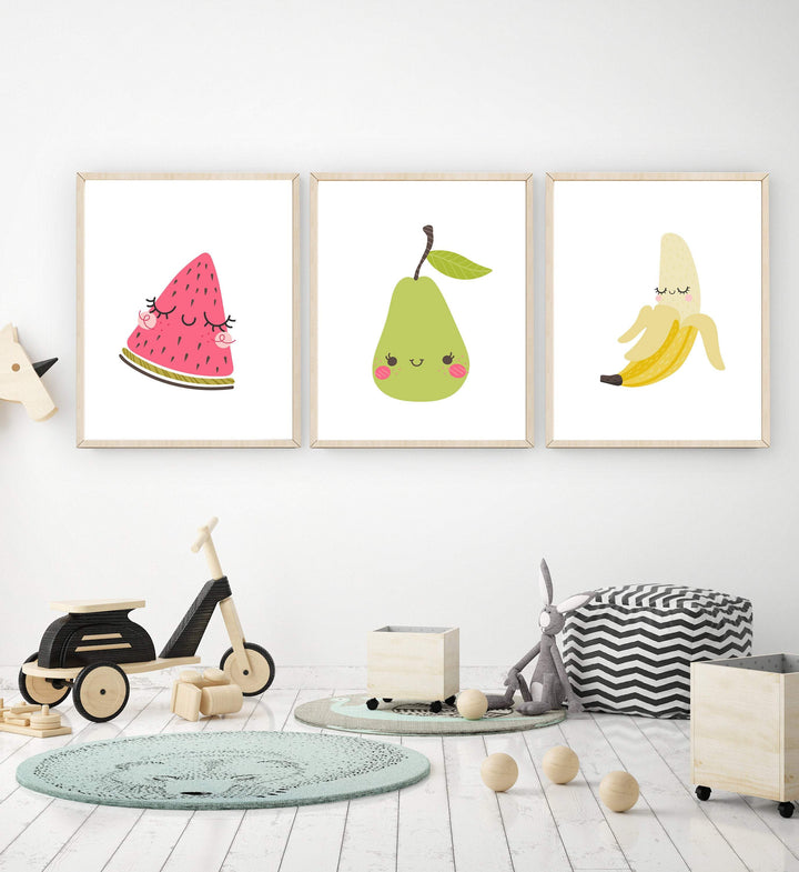 Fruit prints wall art - Printable fruit pictures - Nursery fruit print - Fruit print set - Fruit printable - Watermelon Banana Pear - H1993 nursery art print baby nursery bedroom decor