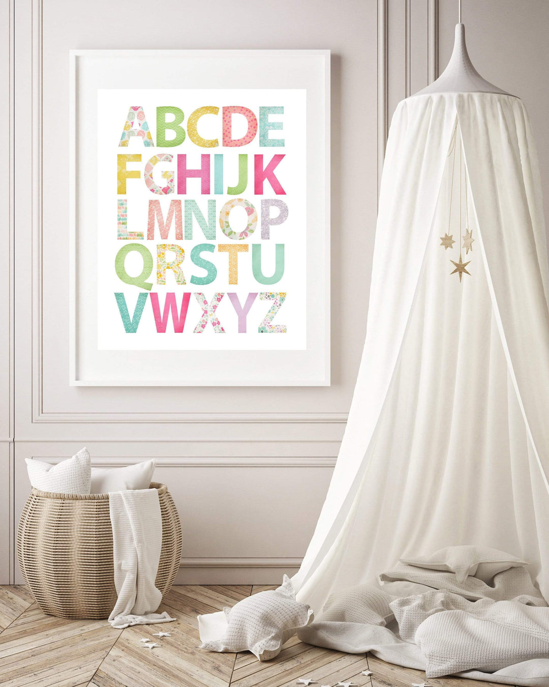 Girls bright colored alphabet art print nursery art print baby nursery bedroom decor