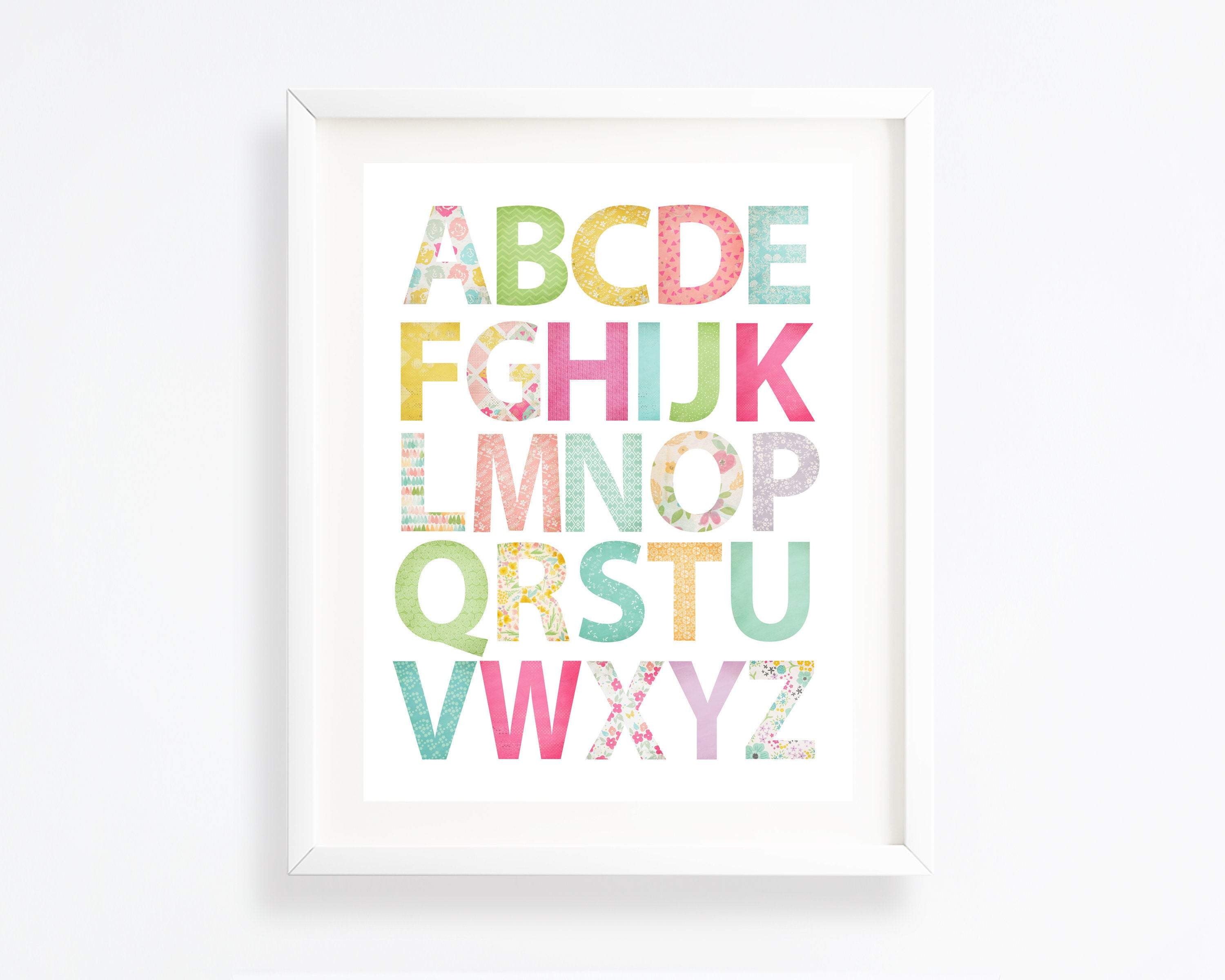 Girls bright colored alphabet art print nursery art print baby nursery bedroom decor