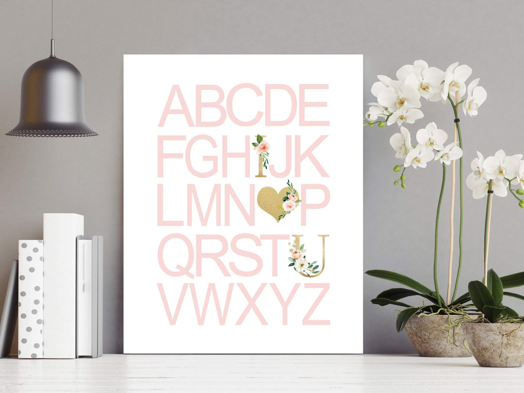 Girls Pink Alphabet Wall Art print nursery art print baby nursery bedroom decor