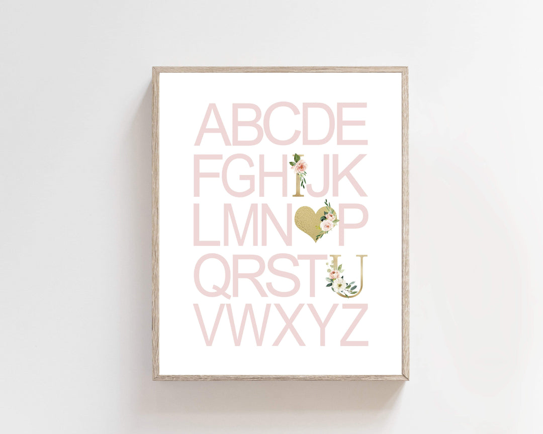 Girls Pink Alphabet Wall Art print nursery art print baby nursery bedroom decor