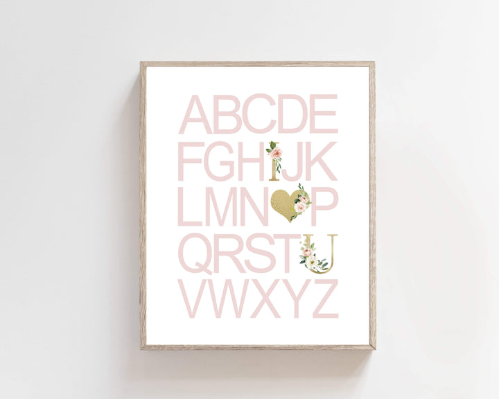 Girls Pink Alphabet Wall Art print nursery art print baby nursery bedroom decor