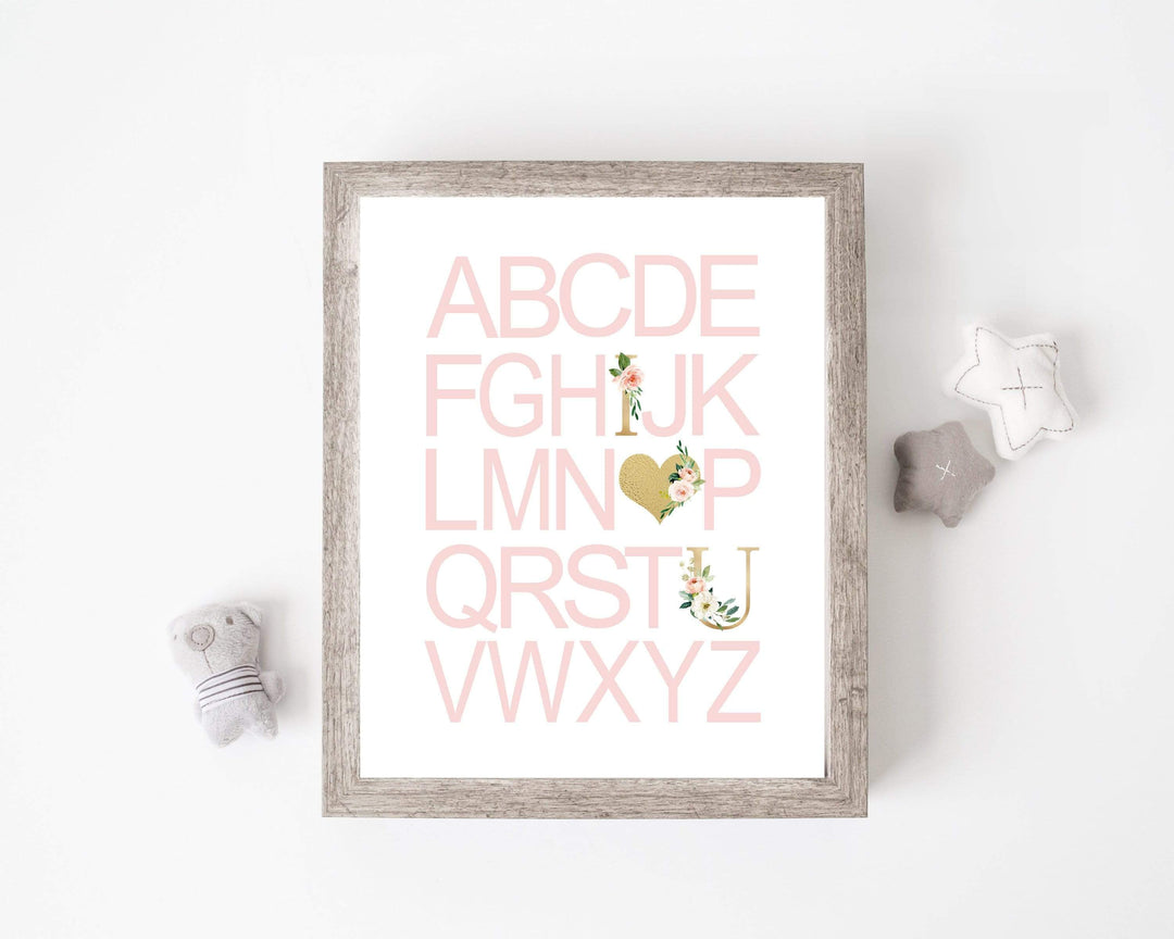 Girls Pink Alphabet Wall Art print nursery art print baby nursery bedroom decor