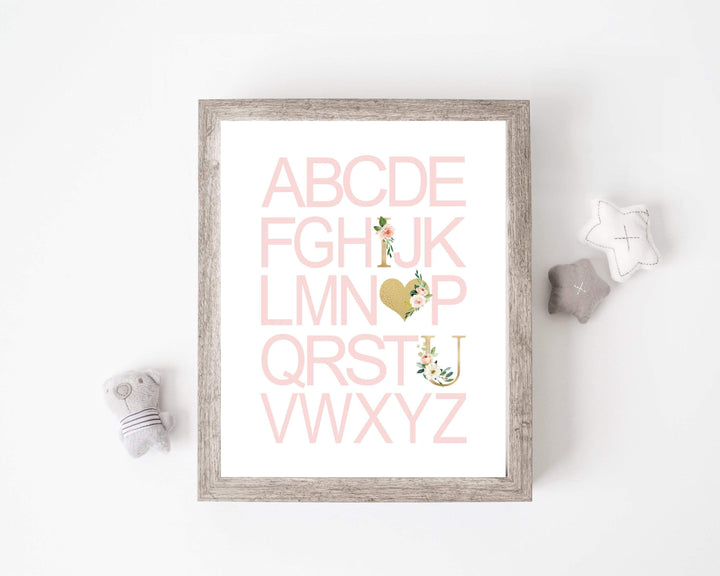 Girls Pink Alphabet Wall Art print nursery art print baby nursery bedroom decor